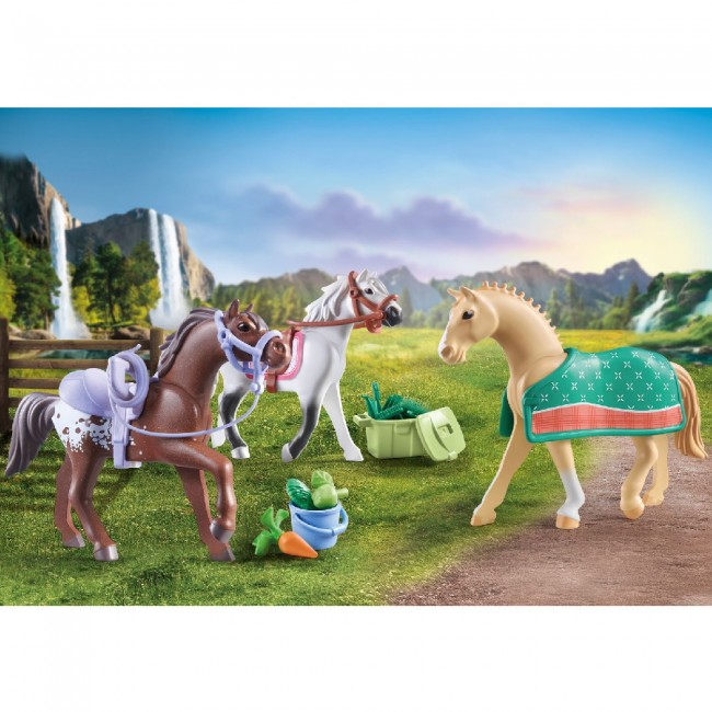 PLAYMOBIL HORSES OF WATERFALL ΤΡΙΑ ΑΛΟΓΑ ΜΕ ΑΞΕΣΟΥΑΡ