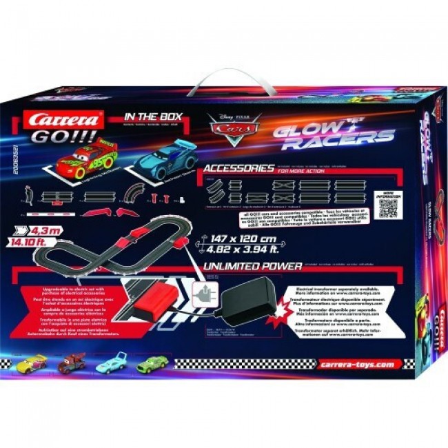 CARRERA GO SET DISNEY CARS GLOW RACERS LIGHTNING MCQUEEN VS  JACKSON STORM